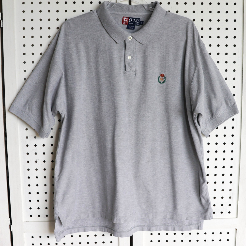 Vintage Chaps Ralph Lauren Grey Polo Shirt Short Sleeve Mens SIZE XL